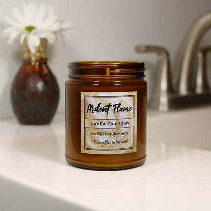 Ardent Flame Candles | Vanilla Chai Bliss | 100% Natural Soy Wax Candle for Home Decor | Highly Scented | Premium Fragrance | Handmade in Vermont, USA | 8 oz | Long Lasting | Gift for Women and Men