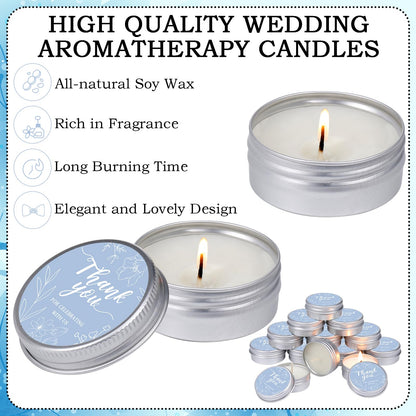 MTLEE 50 Pcs Blue Floral Wedding Thank You Candles Gifts for Guests, Bridal Shower Baby Shower Favors, 1 oz Mini Lavender Scented Soy Wax Candles Tin Bulk for Birthday Aromatherapy Party Favors