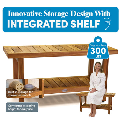 AquaTeak The Original 36" Spa Teak Shower Bench - Shower Stool with Storage Shelf for Bathroom - Durable Water Resistant Shower Chair - Shaving Foot Rest - Indoor & Outdoor Use