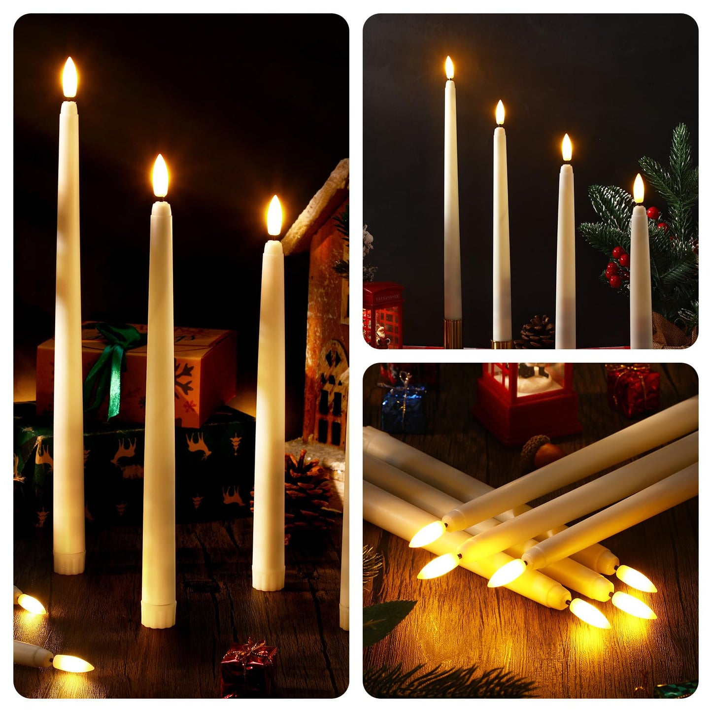 Baquler 100 Pcs Flameless Taper Candles LED Flickering Taper Candlesticks Bulk Battery Operated Flameless Candle for Wedding Halloween Christmas Birthday Decoration, 8.5/9.7/10.8/12.8 Inch (Ivory)