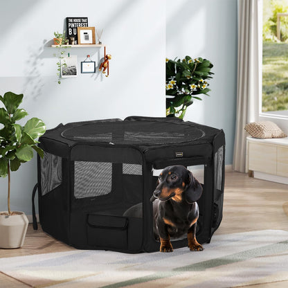 DONORO Dog Playpen Portable Pet Play Pens for Small Dog/Cat/Rabbit/Chicks, Cat Playpen Indoor/Outdoor with Carring Case, Removable Zipper Top and Bottom (Black, Extra Large (55"x55"x30"), 8)