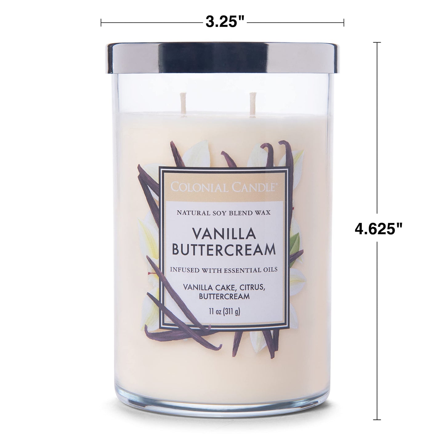 Colonial Candle Vanilla Buttercream Scented Jar Candle, Classic Cylinders Collection, 2 Wick, White, 11 oz - Up to 80 Hours Burn