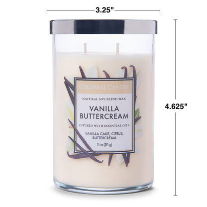 Colonial Candle Vanilla Buttercream Scented Jar Candle, Classic Cylinders Collection, 2 Wick, White, 11 oz - Up to 80 Hours Burn