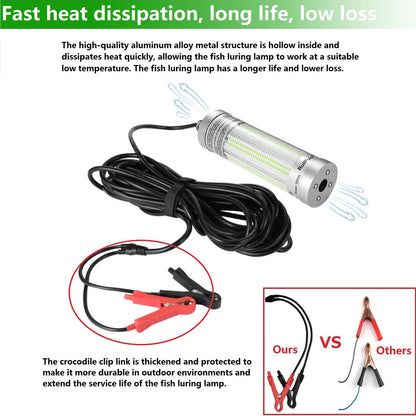 300W 36000lm Underwater Fishing Light, IP68 Waterproof Aluminum Super Bright Night Fish Attracting Submersible LED Lamp Lure Bait Finder for Freshwater Saltwater Sea Kayak Ice Dock (Green)