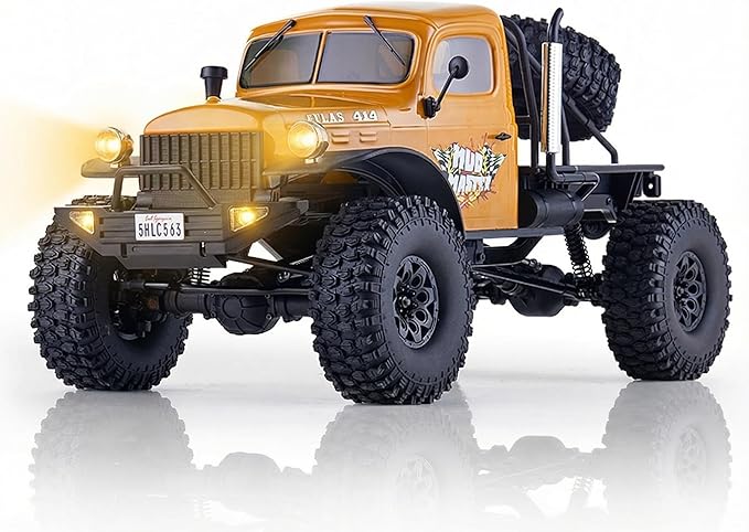 EAZYRC FMS Rochobby 1/10 Atlas Ready Set RC Crawler RC Truck 4X4 with Lighting 2.4GHz RadioBall Bearing Metal-Gear Full4 Link SuspensionRapid Separation Car Body for Adult (Yellow)