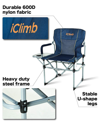 iClimb 1 Stable Square Table and 1 Heavy Duty Compact Folding Chair Bundle for Adults Outdoor Camping Glamping Concert Beach Backyard RV Travelling