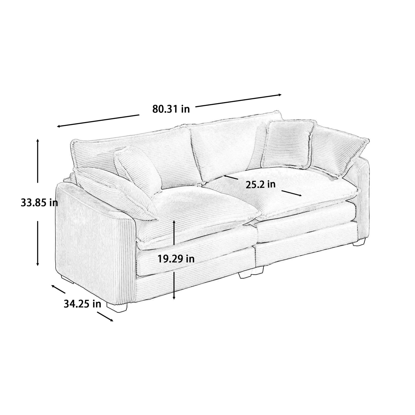 KEIKI 3-Piece Sofa Set with 1 Oversized Corduroy 3-Seater Sofa & 1 Loveseat & 1 Single Sofa, Upholstered 6-Seater Couch Set with 10 Pillow, High-Density Foam Cushions, for Living Room, Green