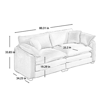 KEIKI 2-Piece Sofa Set with 2 Oversized Corduroy Loveseat Sofa, Upholstered Modern 4-Seater Corner Couch Set with 8 Pillow, High-Density Foam Cushions, Removable Armrests, for Living Room, Grey