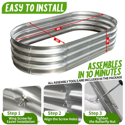 AmazStove Galvanized Raised Garden Bed Kit, Planter Garden Boxes Outdoor, Oval Large Metal for Vegetables Fruits, Flowers Planter Boxes, Easy Assembly Garden Bed Kit (Silver, 4×2×1FT (2-Pack)