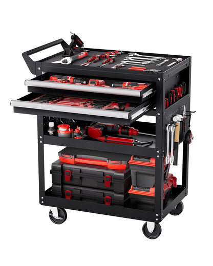 VEVOR 5-Tier Tool Cart with Wheels, 400 lbs Load Capacity, Rolling Work Cart with 2 Drawers & Pegboard, Mechanic Tool Storage Organizer with Locking System for Garage, Warehouse and Repair Shop, Black