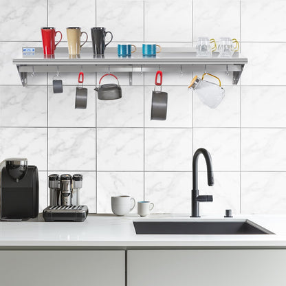 Hally Stainless Steel Shelf with 9 Hooks 12" x 72" Wall Mounted Pot Rack 345lb, NSF Commercial Floating Shelving for Storage Hanging Pots, Pans, cookware in Restaurant, Kitchen, Home and Hotel