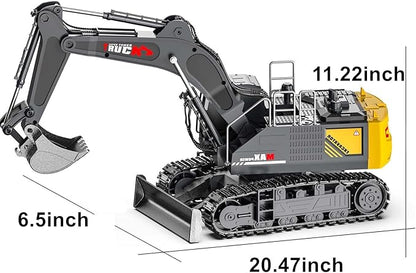 15 Channel RC Excavator Metal ShovelRC Digger Construction ToysDozer TractorSimulated Smoke Sound Metal Digging Head Best Gift for 3+ Old Boys Adults