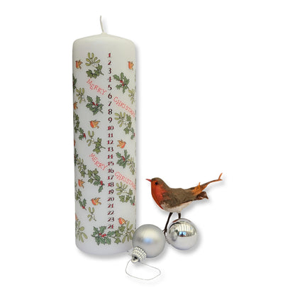 Alison Gardiner Holly and the Ivy Advent Pillar Candle – Unscented Wax Christmas Countdown, 70hr Burn, Handmade in UK – Festive Candle for Table, Mantel & Holiday Décor