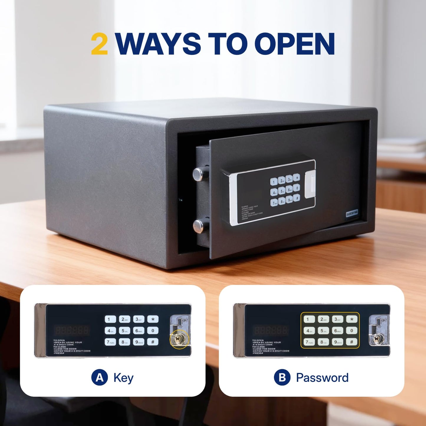 NORTHSKY Safe Box, 0.9 Cubic Feet Safety Box for Home, Anti-theft Fireproof Lock Box with Digital Keypad Key Lock, Safe for Valuables Jewelry, Cash and Documents, 16.6"W x 14.6"D x 7.87"H