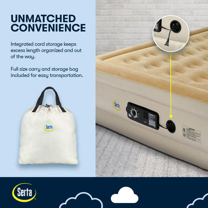 Serta Raised Air Mattress with Never Flat Pump | Size: Queen 18" | Luxury Inflatable Mattress - Built in Air Pump to Ensure a Good Night’s Rest | Heavy Duty Blow Up Mattress with Self Inflating Pump