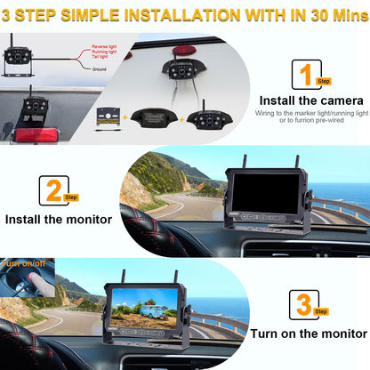 AMTIFO Wireless RV Backup Camera System - 2 HD 1080P Cameras with 7" Split-Screen Monitor,Compatible with Furrion Pre-Wired RVs,Loop Recording,Night Vision,Easy Install for Trailers Campers Trucks