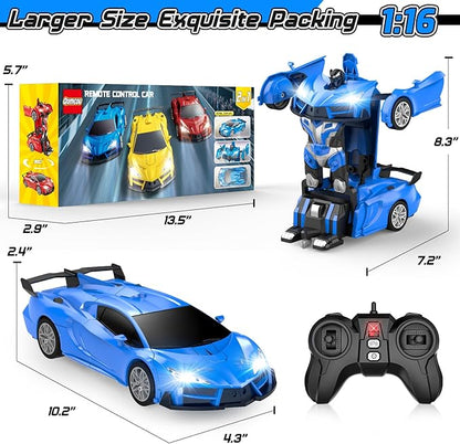 Transform Remote Control Car RC Cars for Boys Age 3-5 6-8 One-Button Transform Toy Cars 2.4GHz 360° Spin 1:16 Scale Flashing Headlight3-8 Year Old Grandkids Christmas Birthday Gifts