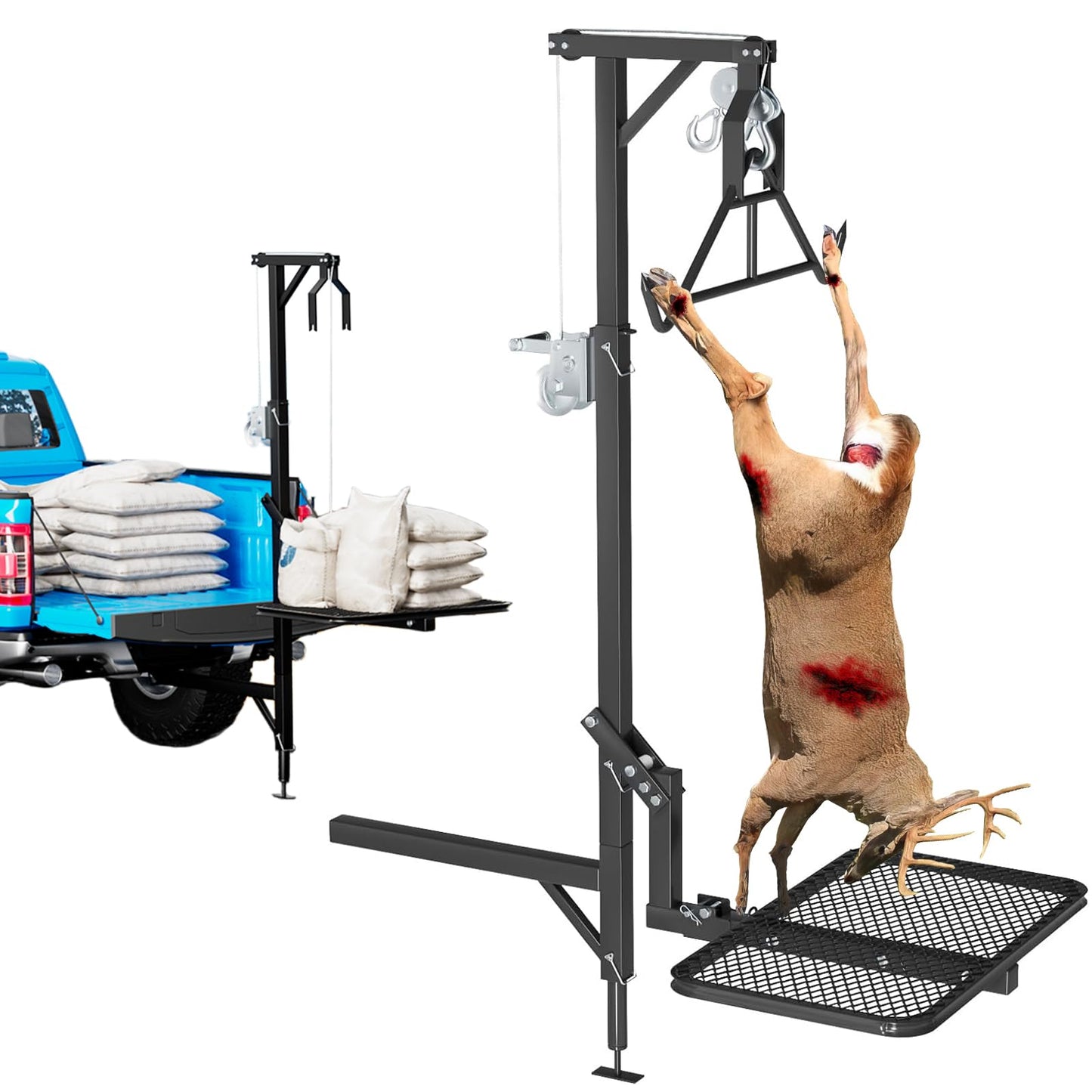 CROSSHIP Hitch Game Hoist - Deer Hoist for Truck Hitch + Lifting System Platform for 2'' Receiver, 360° Swivel Crane & Lift - Truck Bed Kit with Winch/Gambrel - 400lbs Capacity