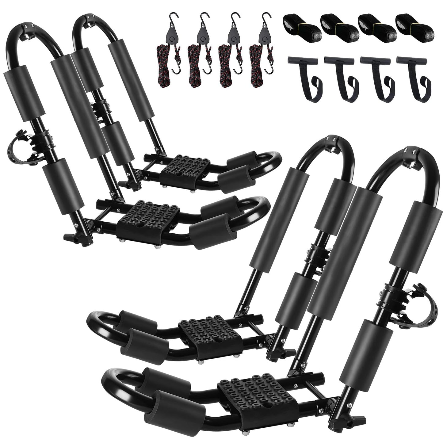 FORWODE Premium Kayak Roof Rack, 2 Pair J-Bar Roof Rack, Folding Adjustable Rack, Heavy Duty Kayak Roof Carrier 2 Kayak, Canoe, SUV, Surfboard on SUV, Car and Truck Crossbar