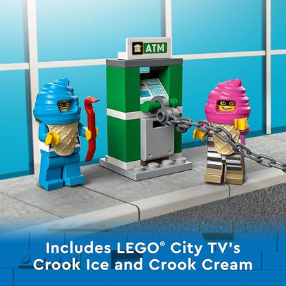 LEGO City Ice Cream Truck Police Chase Van 60314 Toy for Kids Girls and Boys Age 5 Plus Years Old with Splat Launcher &amp City Police Car