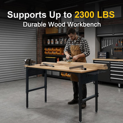 60" Heavy-Duty Garage Workbench, 2300LBS Capacity Work Table with Power Strip, Work Bench for Garage, Workshop, Office, Warehouse & Home