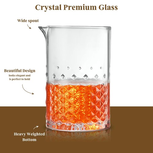 Crystal Cocktail Mixing Glass - 22 Oz 650ml - Thick and Sturdy Bottom, Durable and Seamless Design - Drink Mixer Glass for Bar Mixing Set – Whiskey Gifts for Men