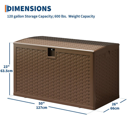 EliteEdge 120 Gallon Resin Deck Box-Organization and Storage for Patio Cushions, Throw Pillows and Garden Tools