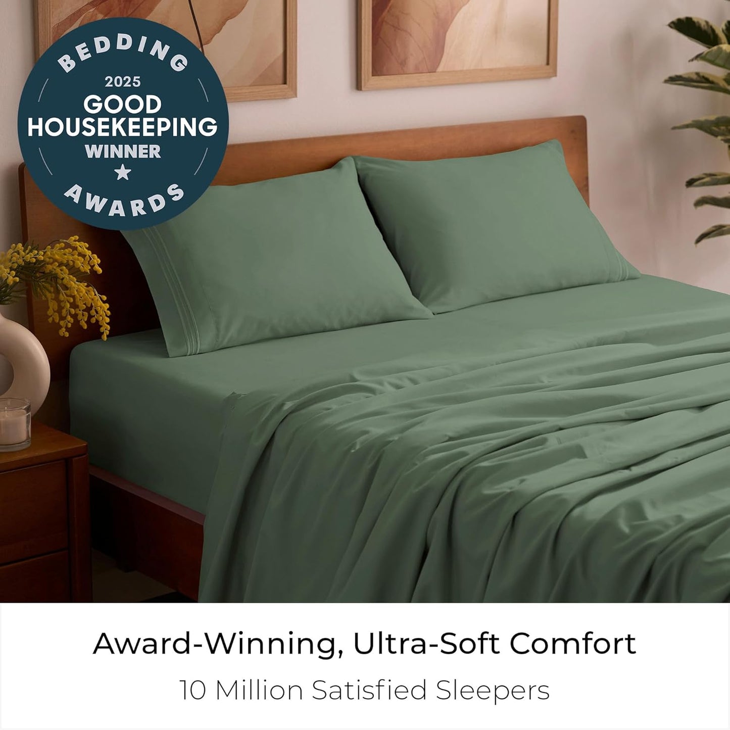 Mellanni Queen Sheets Set - 4 PC Hotel Luxury Bedding | Extra Soft, Cooling, Wrinkle-Resistant (Sage)
