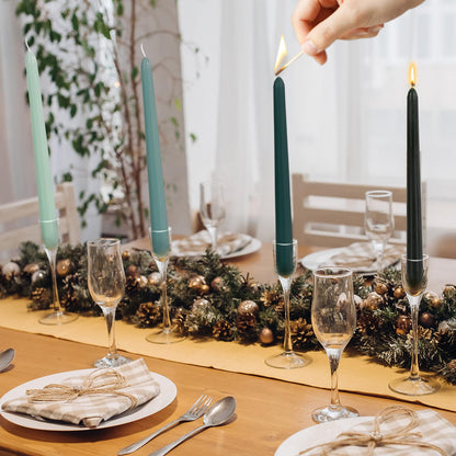 Green Taper Candles, 10 inch Tapered Candles, 4 Pack Gradient Unscented and Smokeless Long Burning Candles with Cotton Wicks, Tall Candlesticks Weddings, Christmass, Dinner Parties, and Home Décor