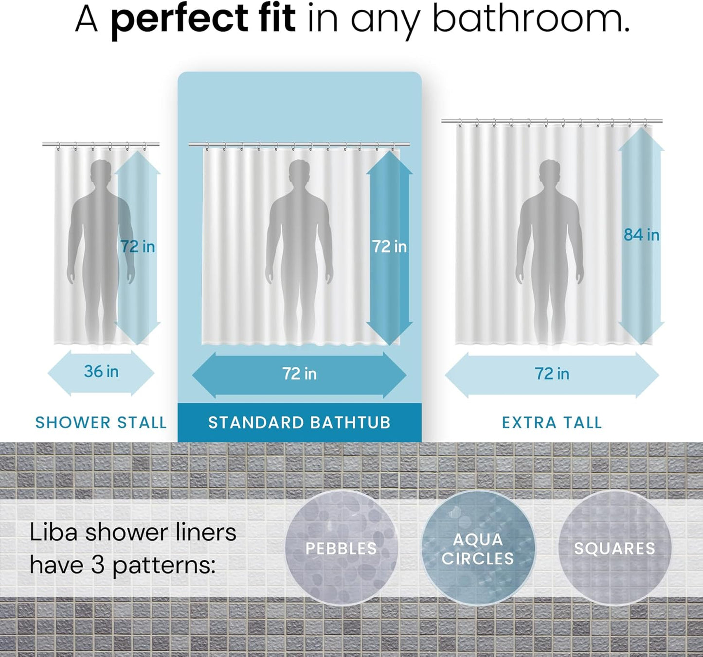 LiBa Heavy Duty Waterproof Shower Curtain - 3D Aqua Circle Pattern, 72x72 Inches, Rustproof Grommets