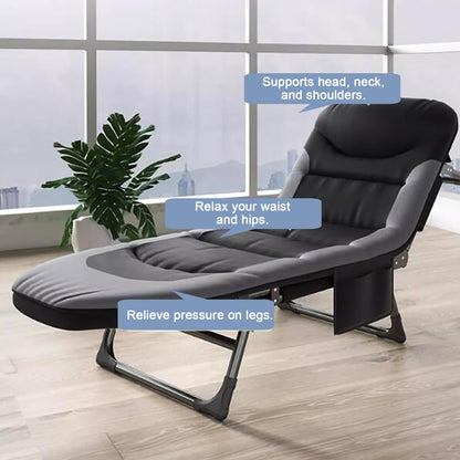 OVLRIJP Folding Lounge Chairs for Outside, Portable Camping Cot, 6-Position Chaise Lounge Chairs with Side Pocket and Mattress, Heavy Duty Chaise Lounges for Outdoor Patio Balcony Beach (Black)