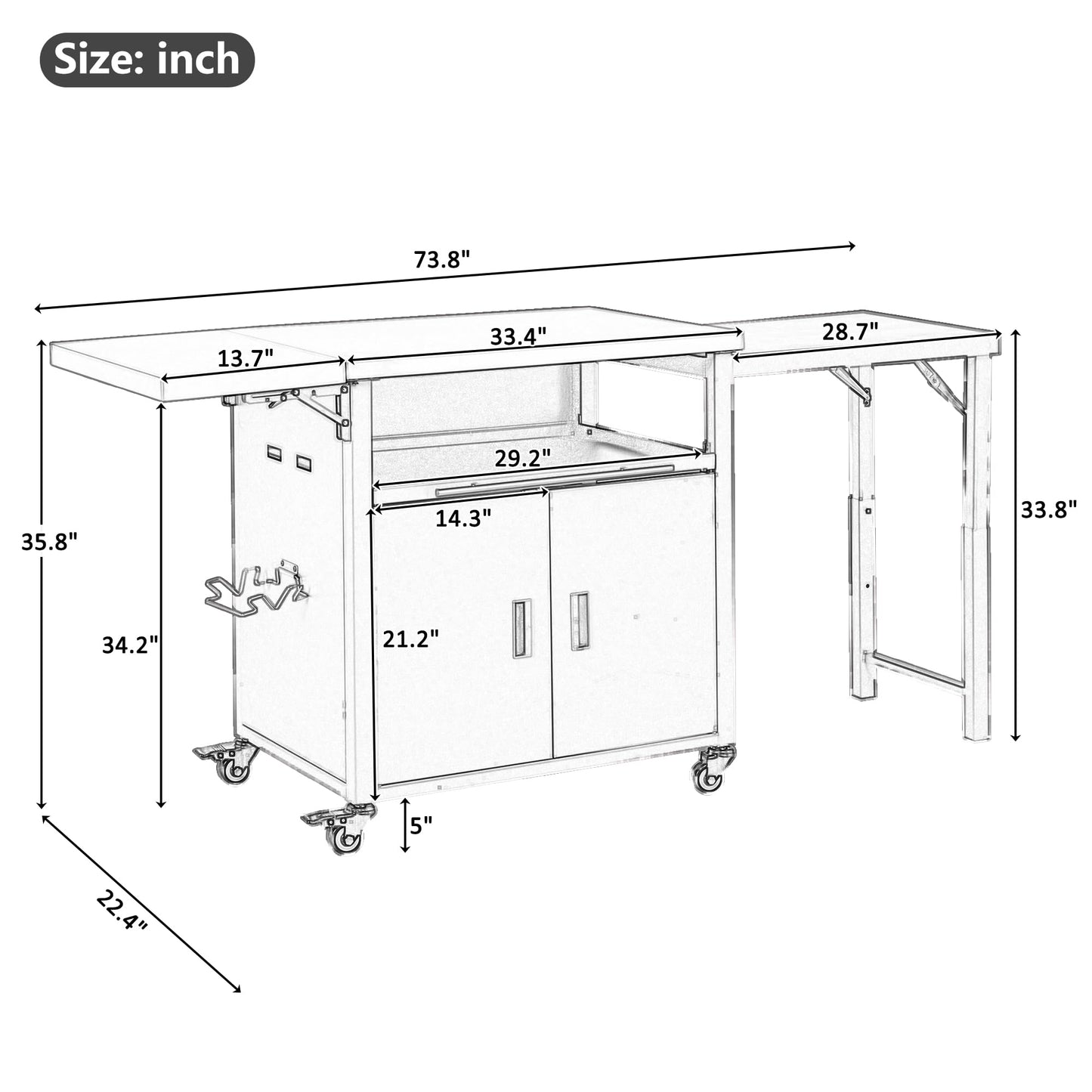 Merax Foldable Outdoor Kitchen Island & BBQ Prep Cart with Stainless Steel Top &Trash Rack & Lockable Wheels & Storage Cabinets – Portable Patio Dining Station for Grilling & Backyard & Camping, Black