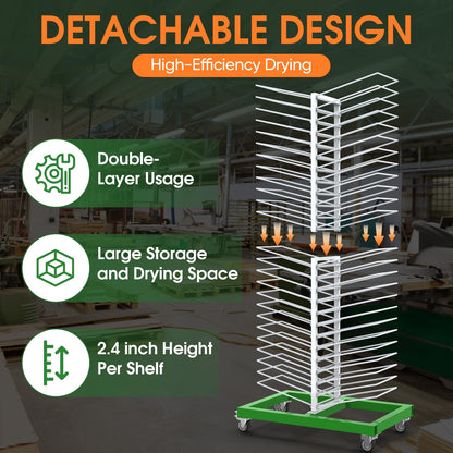 Mouuy 50-Shelf Paint Drying Rack for Cabinets & Doors, Heavy-Duty Cabinet Door Drying Rack, 25lbs/Shelf, Space-Saving Vertical Stand for Paint Studios and Classrooms with 4 Locking Casters