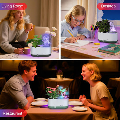 DRYADES Self-Watering Plant Pot with LED Note Board & 7 Colors Pen, Led Acrylic Message Board with Plant Pot,Dog Board Night Light with Planting Pot for Mother's Day/Thanksgiving/Gifts(No Plant&Seed)