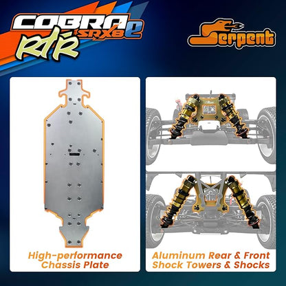 Serpent 1/8 4wd Electric Buggy RTR 4WD Off-Road Buggy High Performance Waterproof Components Competition Grade Hobby Racing Charger and Battery Excluded SRX8-E