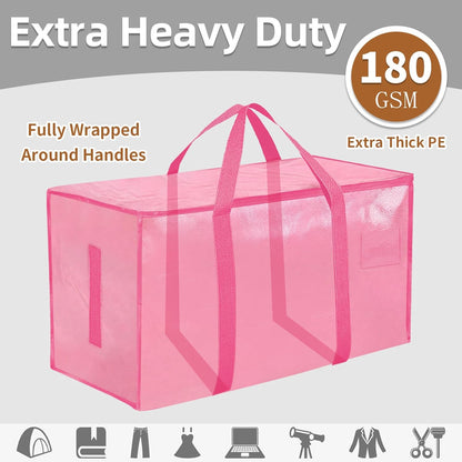 Skiennix Extra Large Heavy Duty Moving Bags - Waterproof Storage Totes with Handles & Zippers | Foldable for College Dorms (Pink)