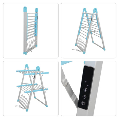 SHARNDY Electric Heated Clothes Drying Rack,Foldable Heated Garment Dryer with Timer Shut-Off Laundry Rack for Clothes Shoes Socks,Aluminum Alloy,Blue,Plug & Play,(39.37x25.98x23.82in)