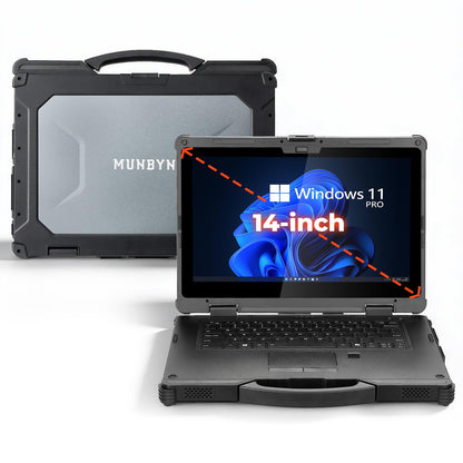 MUNBYN 14-inch Rugged Laptop IRX18, Windows 11 Pro, Intel i5-1235U, 16GB+512GB, Replaceable SSD,1000 Nits High Brightness, 4700mAh+1300mAh Dual Batteries, Wi-Fi 6, IP65, 2Y Protection(New)