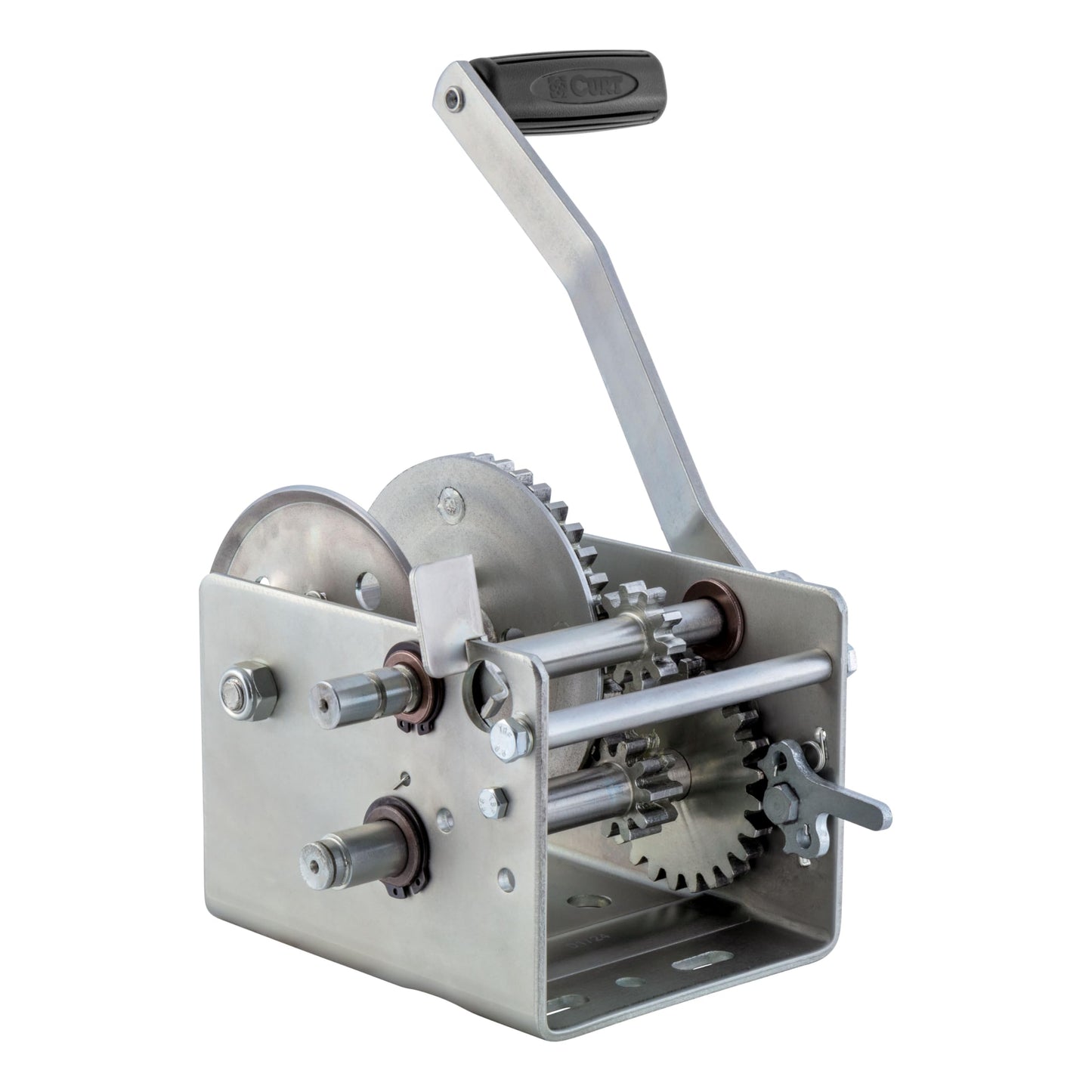 CURT 29520 Hand-Crank 2-Speed Winch, 2,000 lbs, 4.1:1 High, 10.25:1 Low Gear Ratio, 10.6" Handle