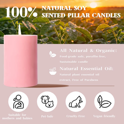 4 Pack Apple Cinnamon Scented Pillar Candles,Natural Soy Wax Candles-2.8x4In,Smokeless & Non-Toxic,60H Long Lasting Burning Fragrance Candles for Home,Mother’s Day Gifts,Spa Relaxation