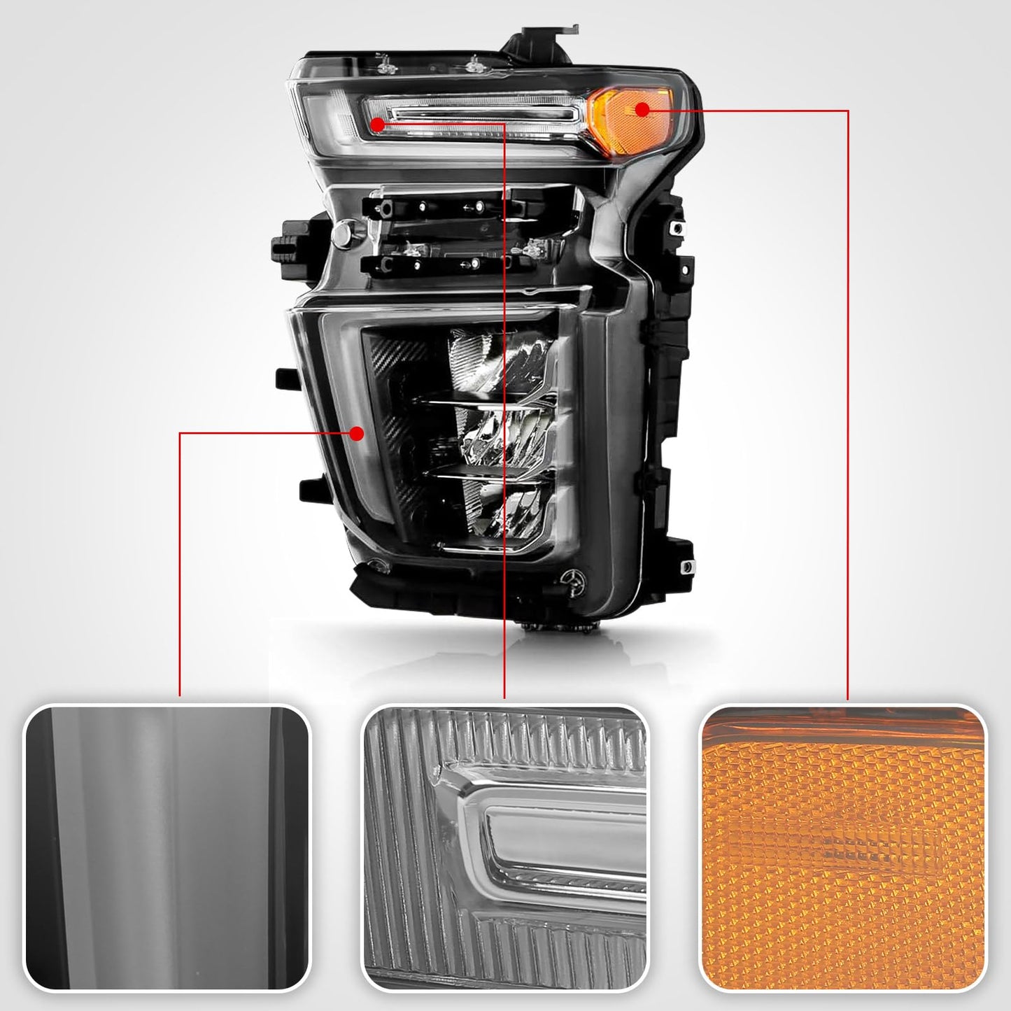VLINCAR Upgrade LED Headlight Assembly Compatible with Chevy Silverado 2500HD 3500HD 2020 2021 2022 2023 (For Halogen Model Upgrade) Factory Replacement Head Light Lamp Driver & Passenger Side