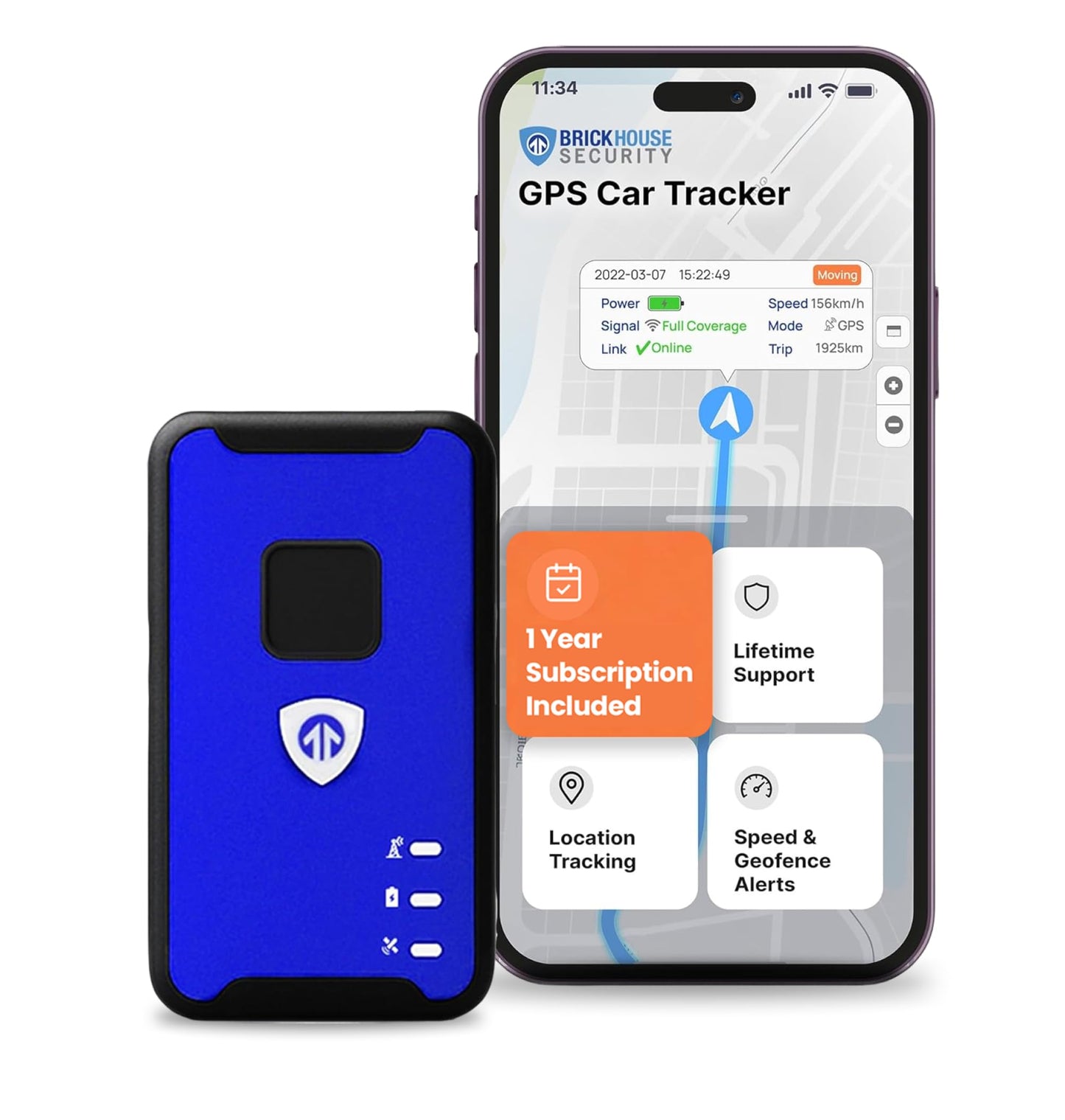 Brickhouse Security GPS Tracker for Vehicles No Monthly Fee - 1 Year Subscription Included - Portable LTE GPS International Tracking Devices for Cars Hidden - Tiny GPS Trackers for Cars - GPS Trackers