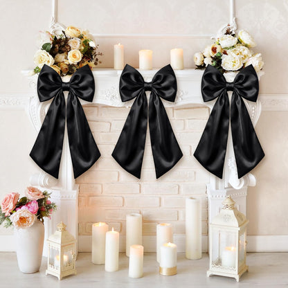 Suncalla Large Satin Bow Decorations - 3 Pcs 2 FT for Weddings, Parties & Home Decor | Black