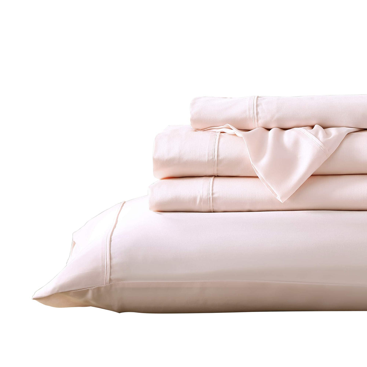 Brielle Home Tencel Lyocell Sateen Bed Sheet Set – 300 Thread Count Easy Care Luxury Feel with 16" Deep Pocket – 4 Piece Set, Blush, Queen