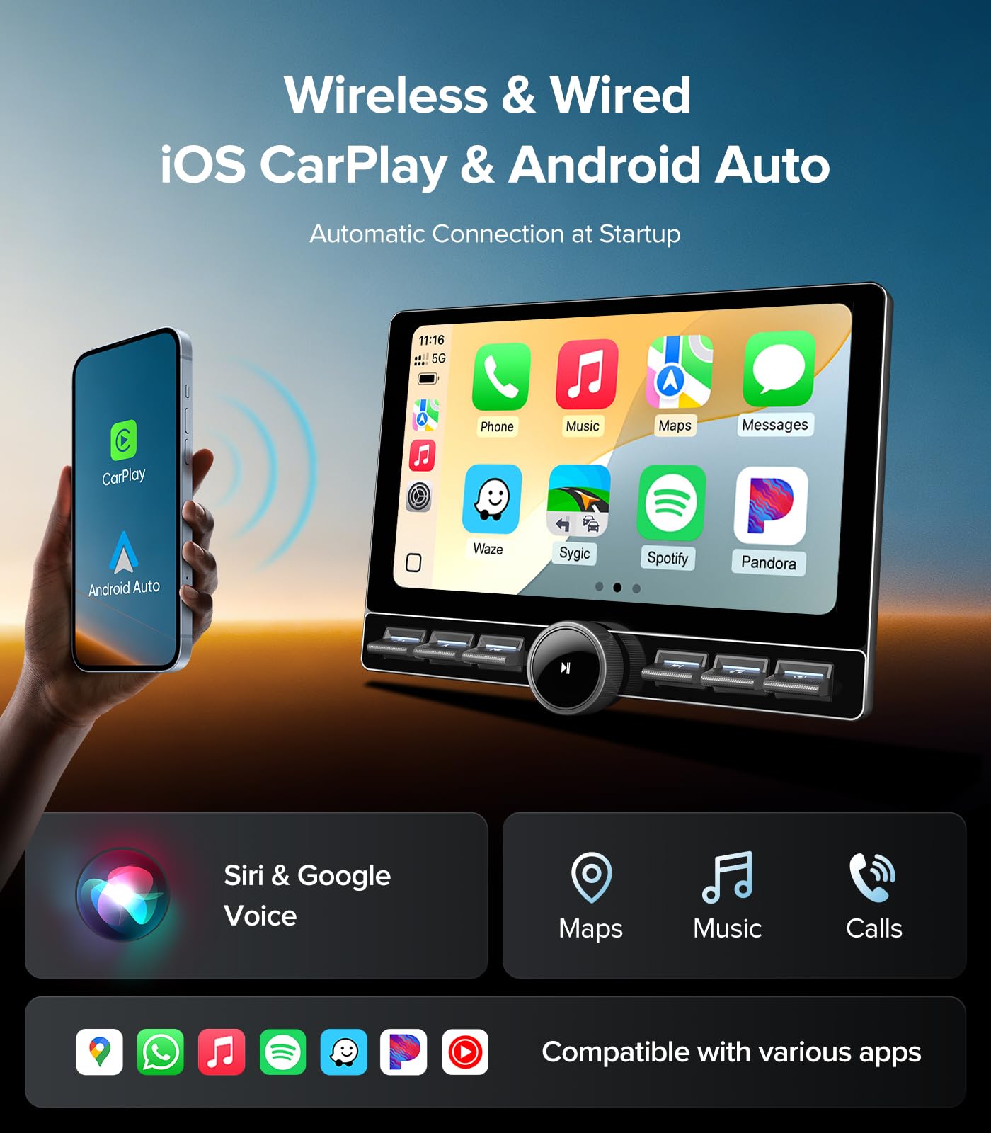 4G RAM+64G ROM Car Stereo for Ford F150 (2004-2008) F250 F350 (2008-2016) Super Duty-Radio Upgrade with Wireless CarPlay Android Auto, Android 13 QLED Touch Screen with Physical Volume Knob Keybutton