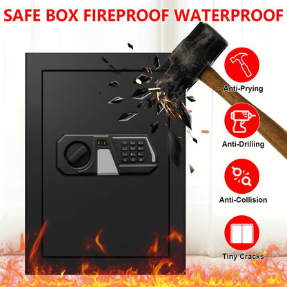 3.4 Cub Large Safes for Home Use, Digital Home Safe Box Fireproof Waterproof with Programmable Keypad, Spare Keys and Removable Shelf, Anti-Theft Fire Proof Safe for Document Money Valuables