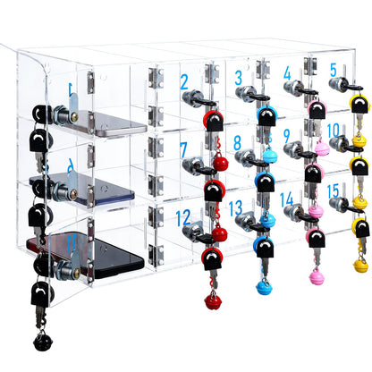 Singhoow 15 Doors Cell Phone Locker Box with Charging Hole (Upgrade Size), Clear Acrylic Cell Phone Storage Cabinet Wall Mounted, Locks, Key, Number for Classroom Employee Office School Factory