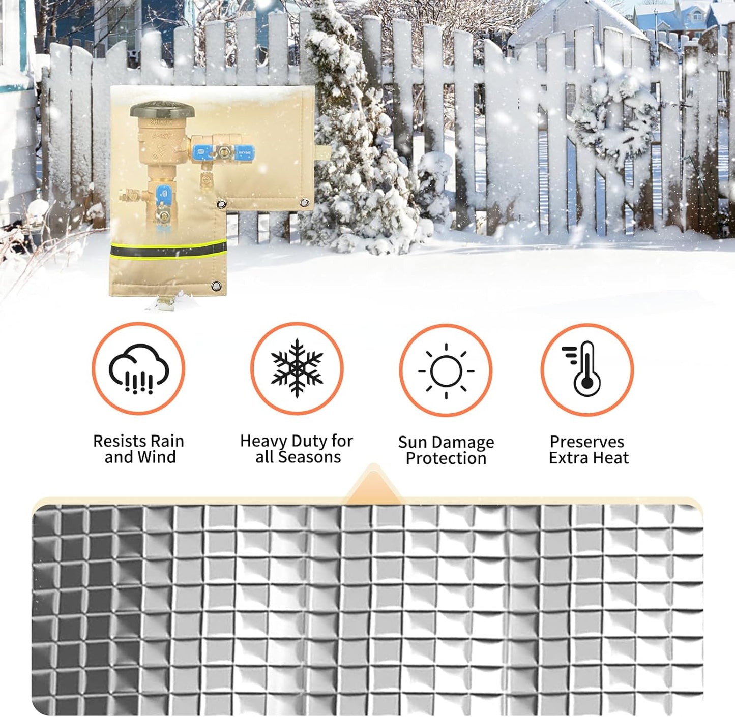 Skiennix Outdoor Backflow Preventer Cover - Insulated Pouch for Freeze Protection | Beige, 14”W X 13”H