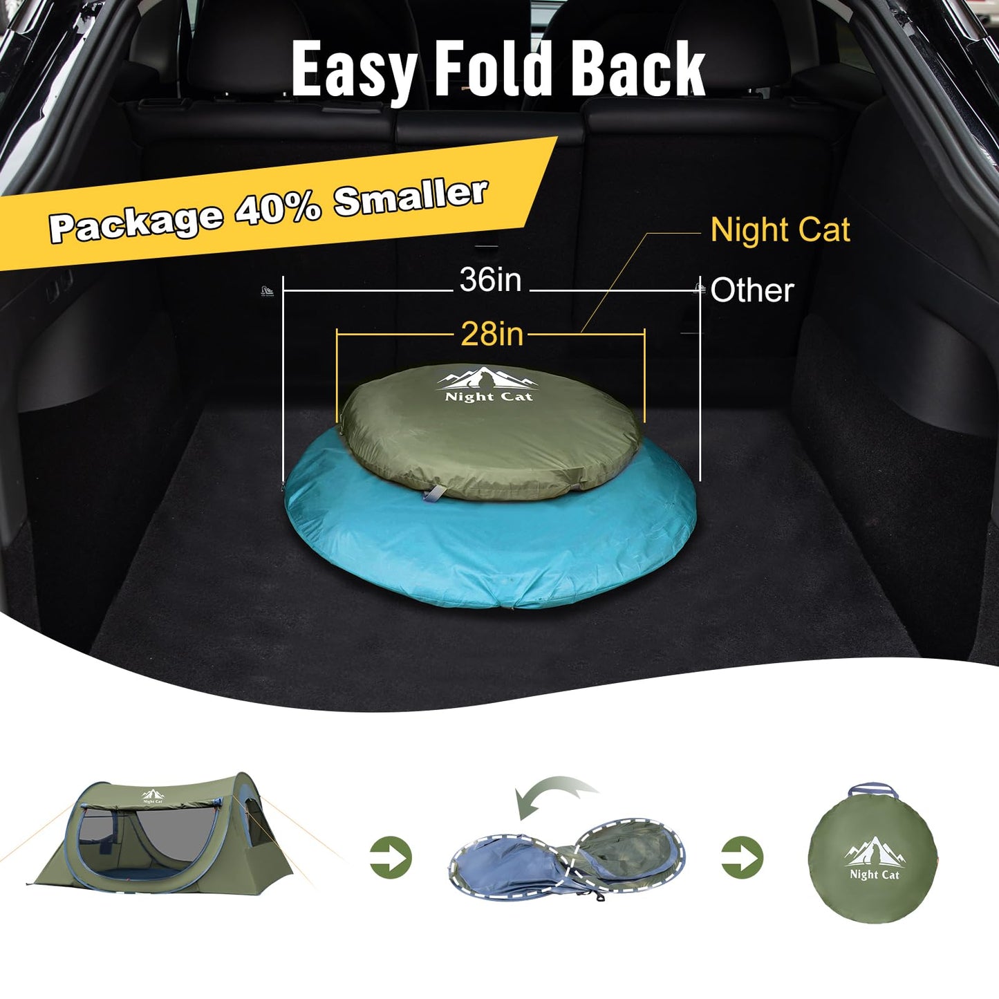 Night Cat Pop-up Camping Tent with Inflatable Double Sleeping Pad Double Sleeping Bag for 2 Persons Tent Combo Set