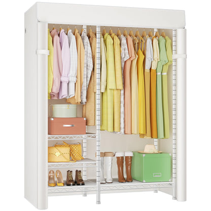 Ulif F4C Heavy Duty Clothes Rack with Dustproof Cover，Freestanding Clothing Racks for Hanging Clothes，Adjustable Closet Organizer System，Portable Garment Rack 45"W*15.8"D*71.3"H，Max Load 600LBS，White
